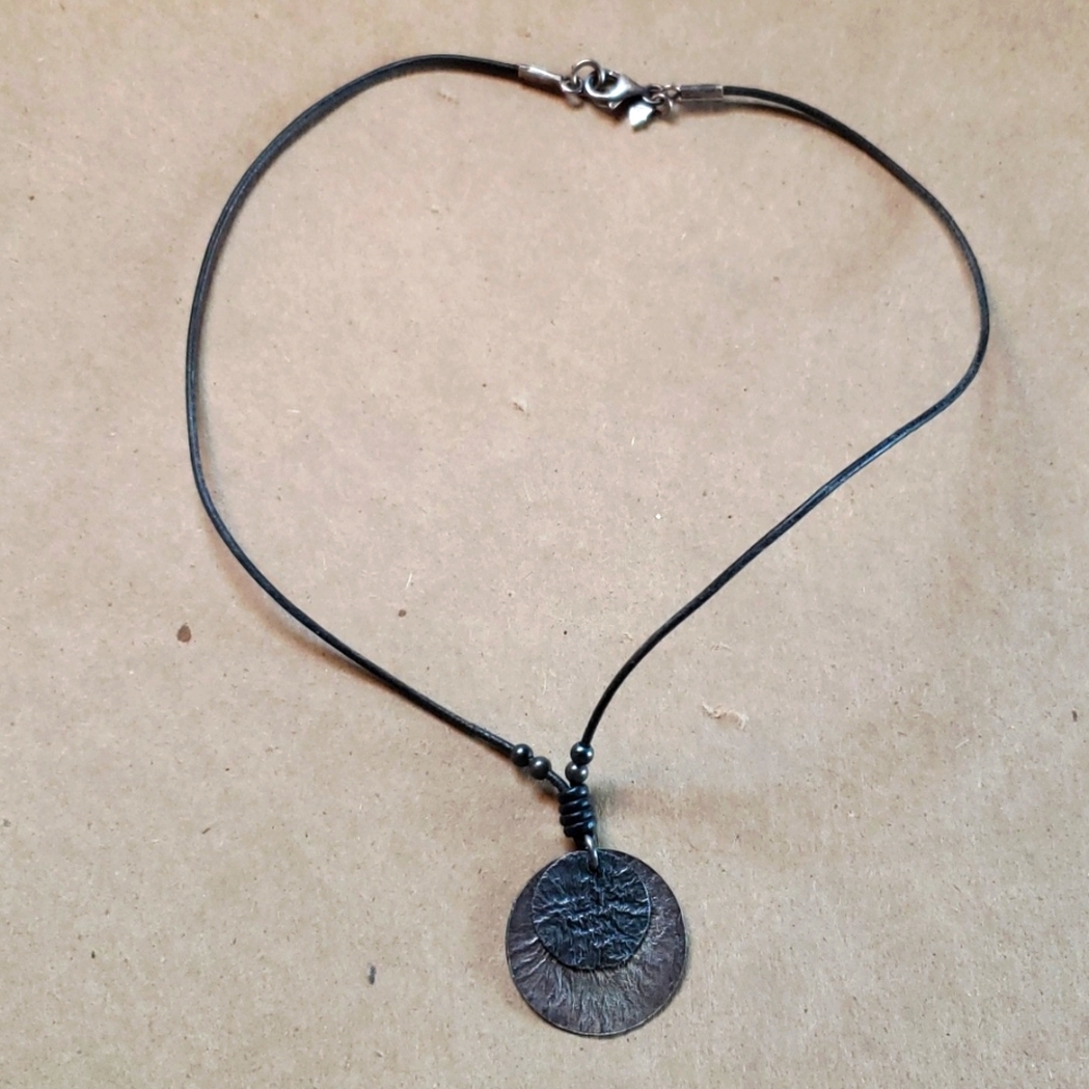 Silpada Leather Lace and Sterling Silver Disk Pendant Necklace